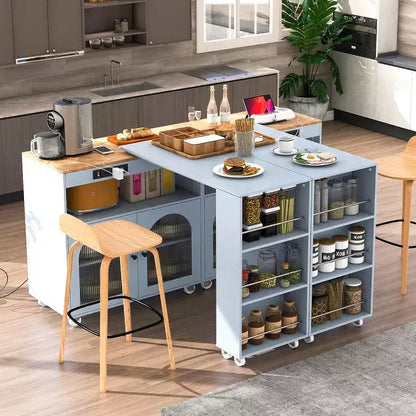 Dessertes de cuisine roulantes avec roues, prise de courant, lumière LED, porte-épices, porte en verre cannelé, rangement mobile style ferme pour salle à manger