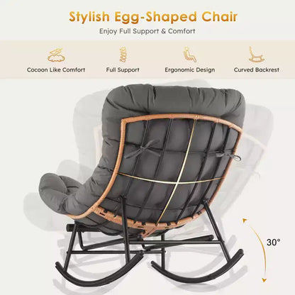 Fauteuil à bascule - Fauteuils à bascule d'extérieur surdimensionnés avec repose-pieds, Fauteuil à bascule œuf Papasan d'intérieur pour chambre à coucher, salon, véranda, jardin, pelouse